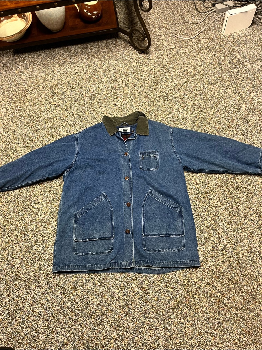 Vintage LL Bean Women 3X Denim Chore Coat Corduroy Collar Plaid Flannel Lined